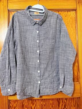 Tulip Women’s Gray White Check Woven Cotton Button-Up Long Sleeve L